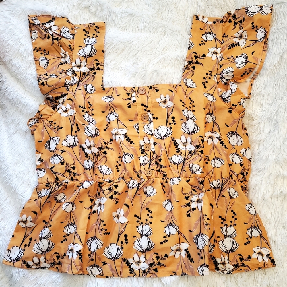 4/$20 🦋 XL Unbranded Yellow Flower Flowy Top